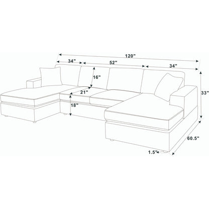 3 Piece Double Chaise Sectional Sofa