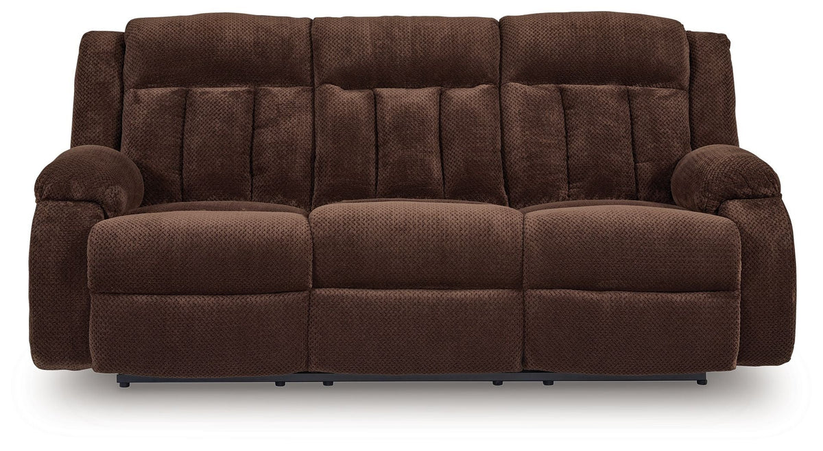 Free Wake - Reclining Power Sofa With Drop Down Table - Chocolate