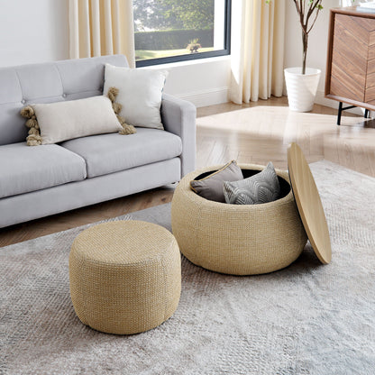 Round Storage Ottoman, 2 In 1 Function, End Table And Ottoman
