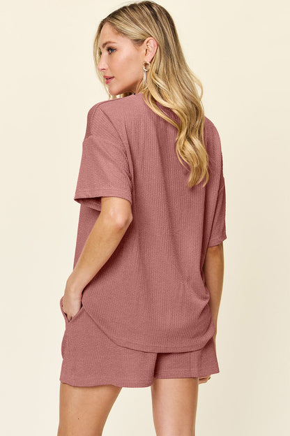 Slightly Stretchy Pocketed T-Shirt & Shorts Set
