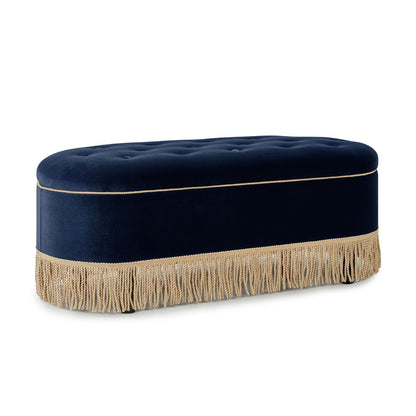 Melinda - Oval Tufted Bullion Fringe Storage Bench