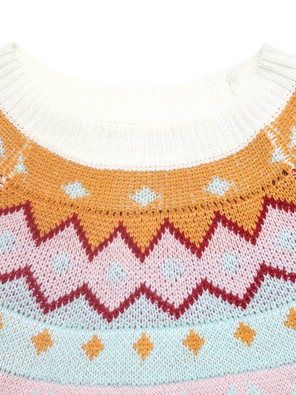 Contrast Round Neck Long Sleeve Sweater