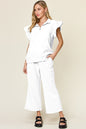 Textured Ruffle Top & Drawstring Wide Leg Pants Set