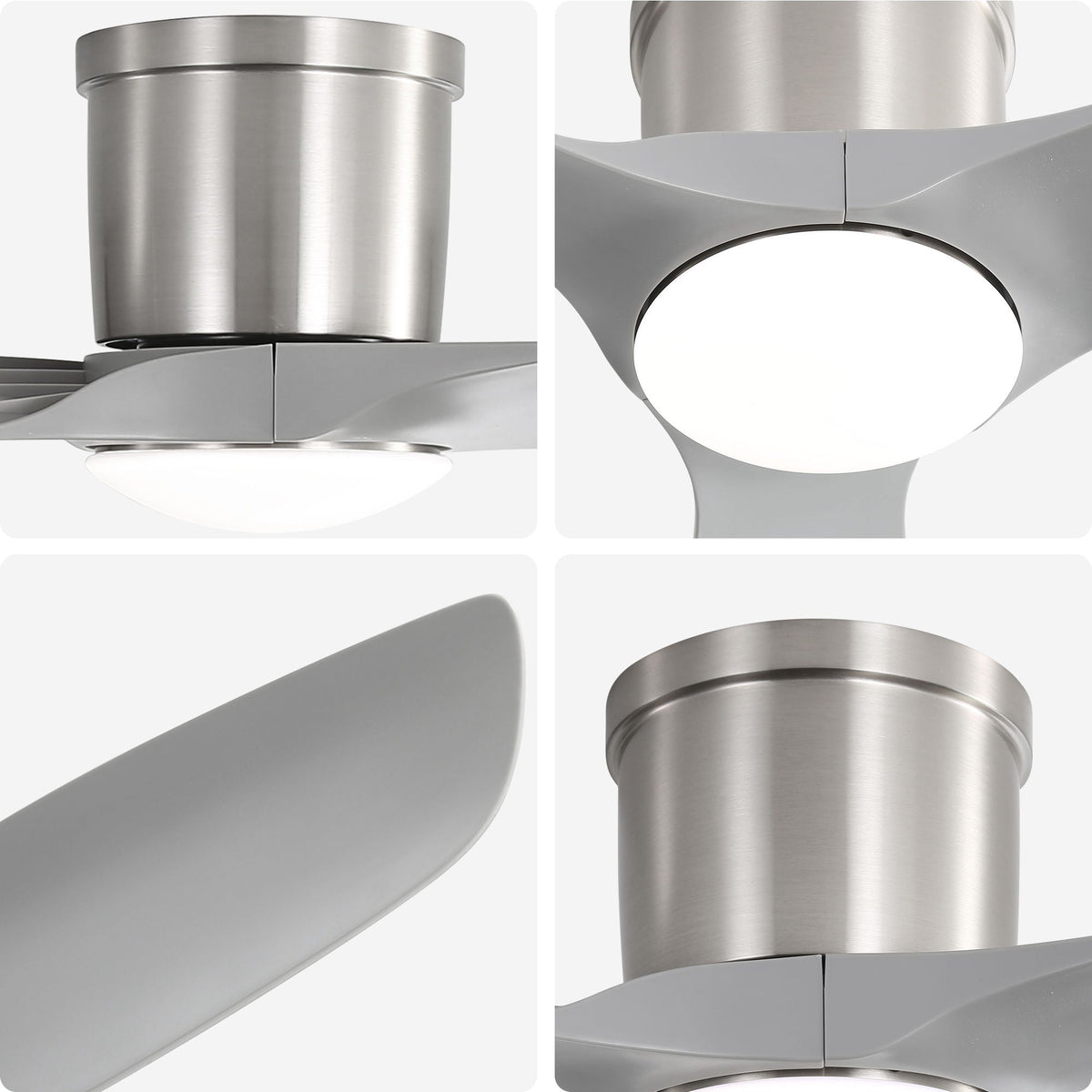 Flush Mount Ceiling Fan With Dimmable LED Light, 3 Blades, Reversible DC Motor Blades For Living Room