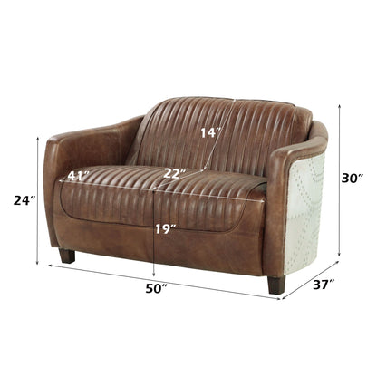 Brancaster - Grain Leather Loveseat - Brown