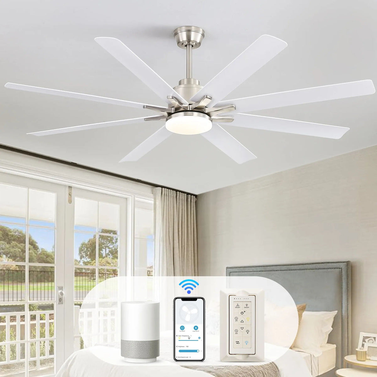 Ceiling Fan With Dimmable LED Light, 8 Blades, Reversible DC Motor, Remote Control
