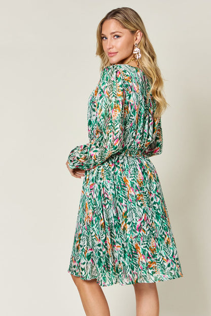 Printed Long Sleeve Drawstring Dress