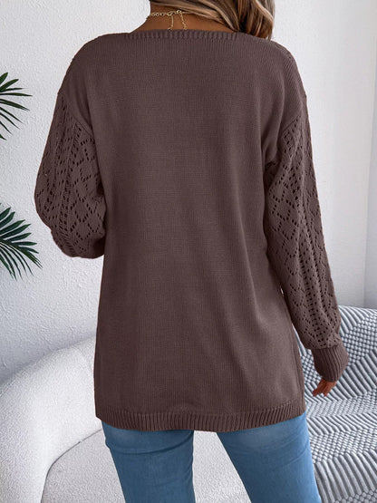 Openwork Open-Front Long Sleeve Cardigan