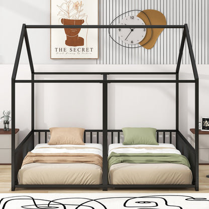 House Platform Beds, 2 Shared Beds, Metal Frame With Guardrails