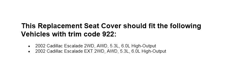 2002 Cadillac Escalade Perforated Seat Cover in Gray: Choose From Variations