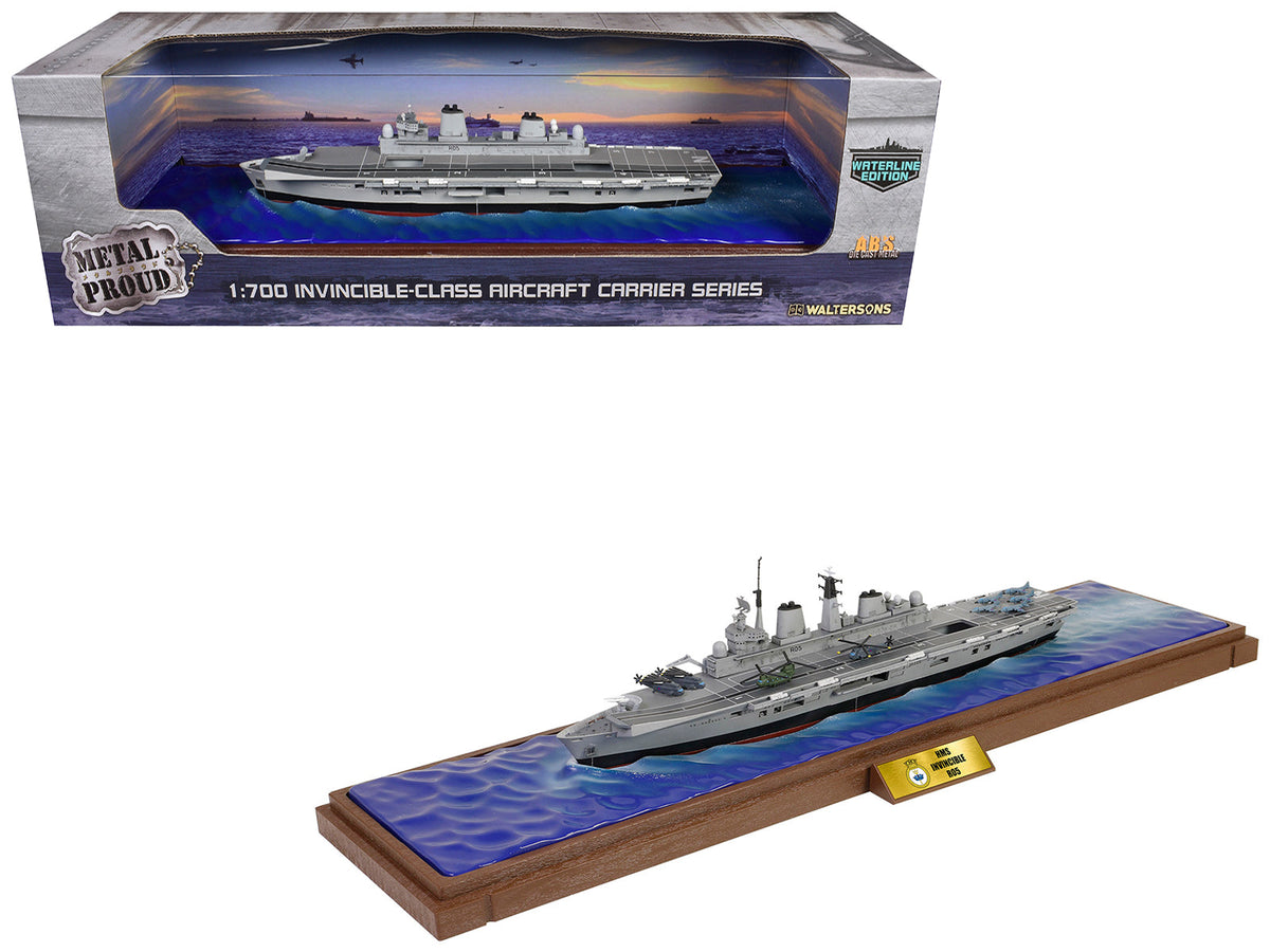 British HMS Invincible (R05) Aircraft Carrier Waterline Edition "Falklands War" (1982) British Royal Navy "Battleship" Series 1/700 Diecast Model by Metal Proud  free shipping USA