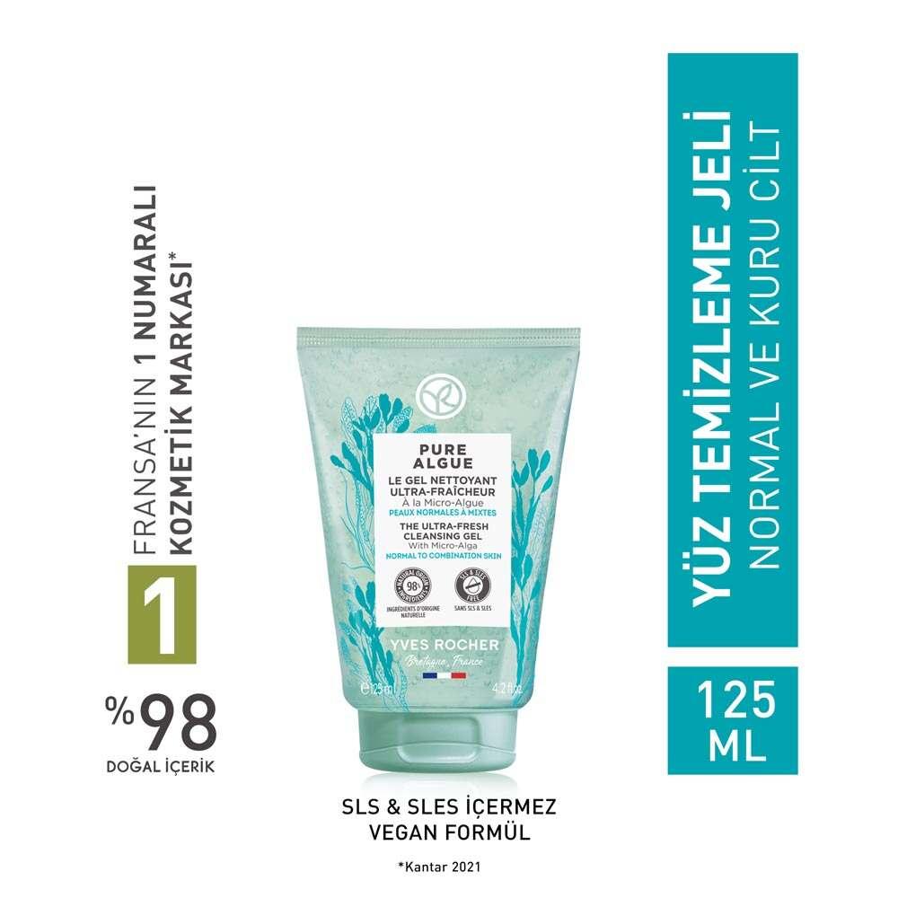 Yves Rocher Pure Algue Moisturizing Face Wash Gel for Normal to Dry Skin - Gentle, Refreshing, Detoxifying Cleanser with Ocean Algae