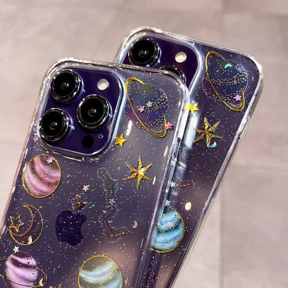 Bling Glitter Planet Stars Clear iPhone Case