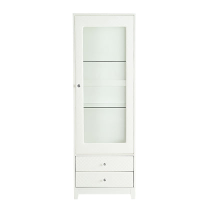 Modern Upholstered Glass Display Cabinet With Adjustable LED Light - White