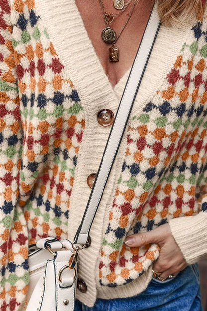 Multicolour Dotty Pattern Knit Button Front Cardigan