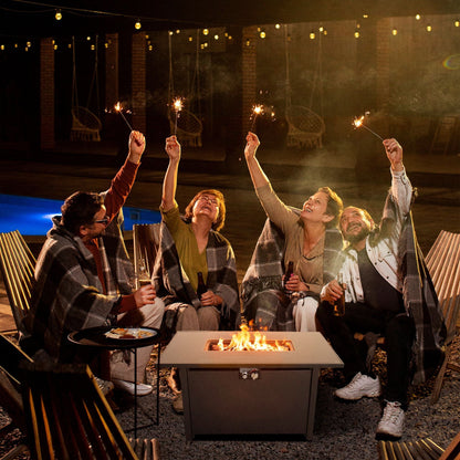 Outdoor Fire Pit Table With Lid - Black