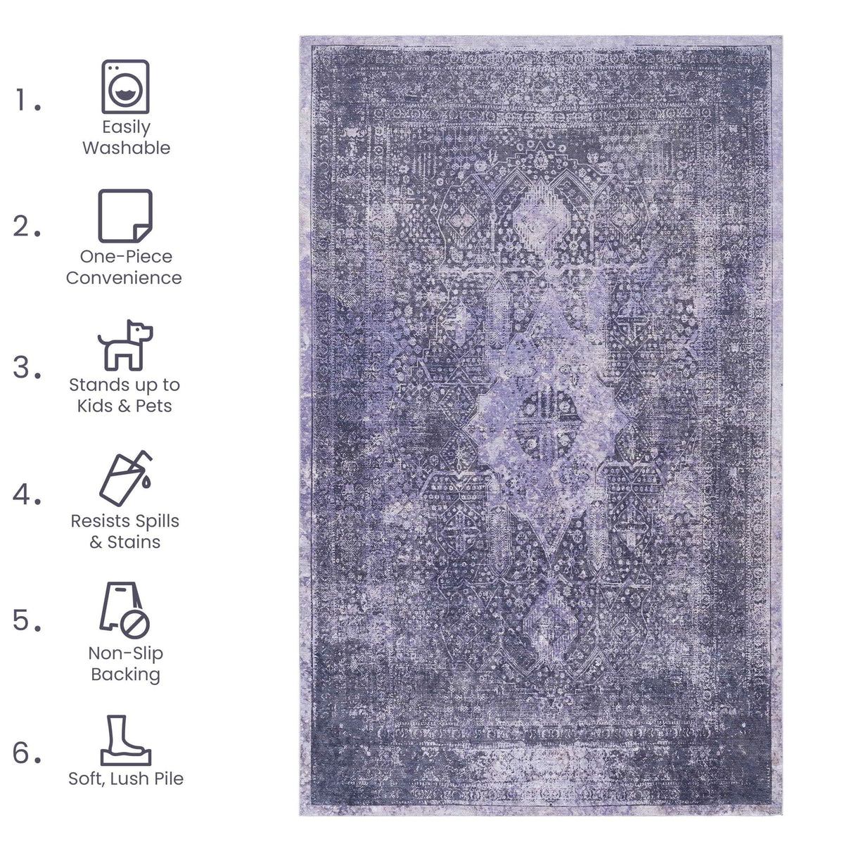 Maval - 2'6'' X 10' Washable Runner Rug - Anthracite