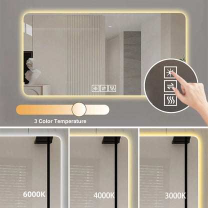 LED Bathroom Mirror With 3 Color Dimmable Backlight