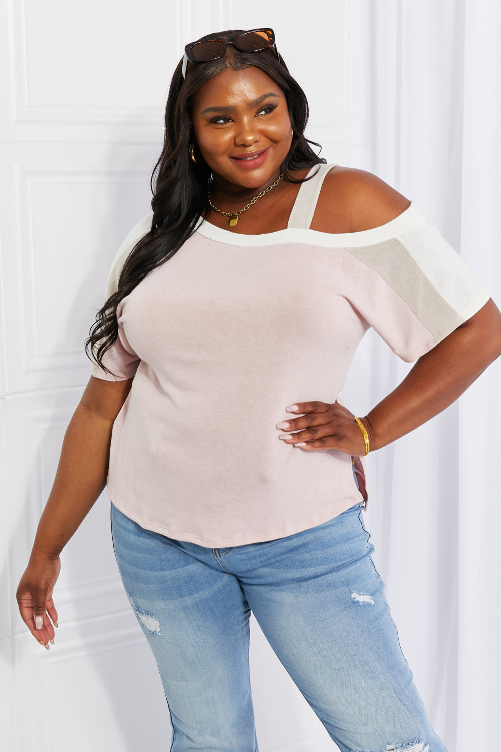 One-Shoulder Cold-Shoulder Tee with Side Slits