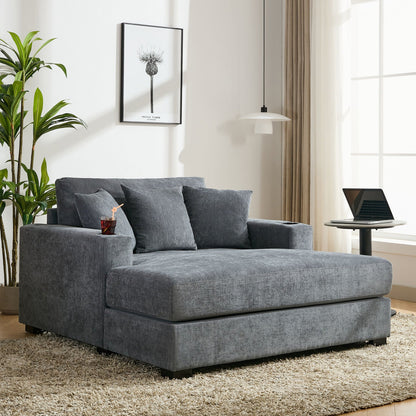 Oversized Chaise Lounger Modern Style Sofa Couch, With Pillows, Charge Station & Cup Holders