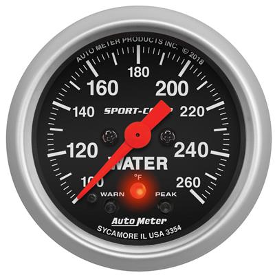 AutoMeter Gauge, Water Temperature, 100-260 Degrees, 2 1/16 in., Analog, Electrical, Black Face - 3354