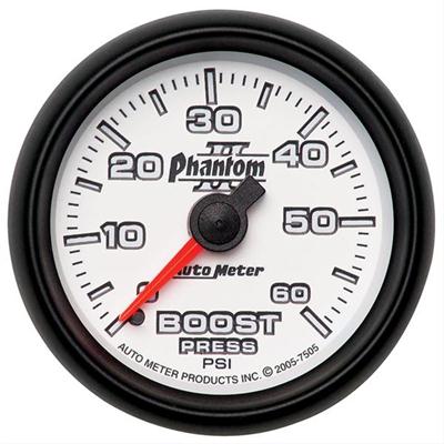 AutoMeter Gauge, Phantom II, Boost Pressure, 0-60 psi, 2 1/16 in., Analog, Mechanical, Each - 7505
