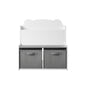 Bookshelf With Storage Bins, Bookcase With Book Display Shelf And 2 Bins, Cute Bear Shaped Backboard, Toy Organizer - White