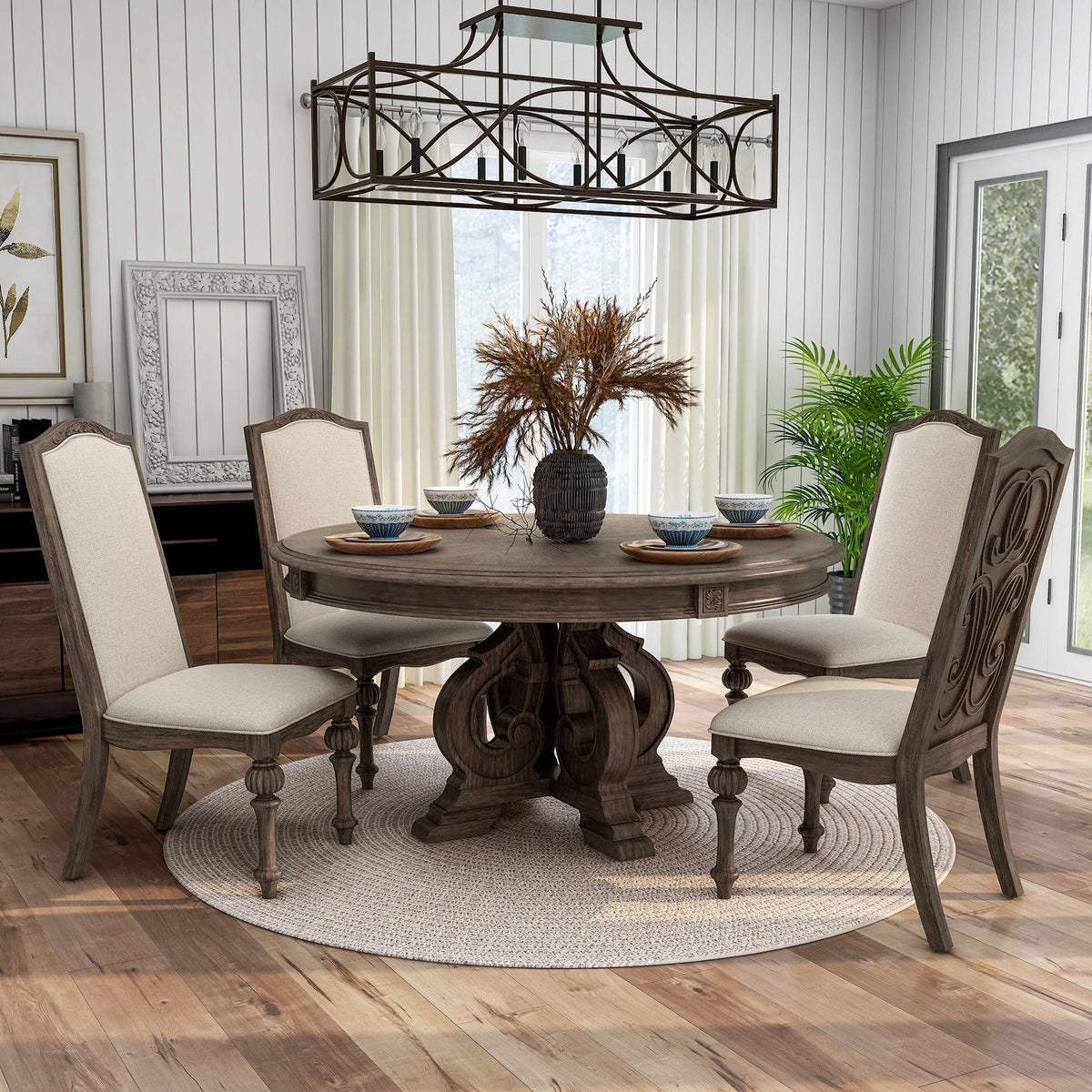Elegant Dining Set Round Table And Side Chairs