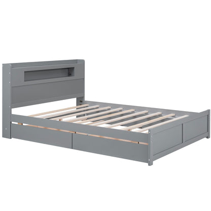 Storage Platform Bed With LED Lights, 2 Drawers And Trundle