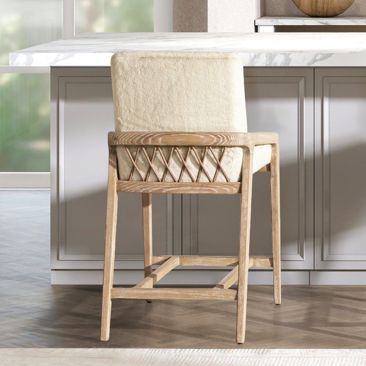 Arizona - Solid Ash Upholstered Counter Stool With Rope Detail - Creme De La Creme White