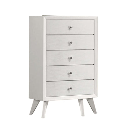 1 Piece Chest With Angled Legs, Wave Texture, Round Knobs - White