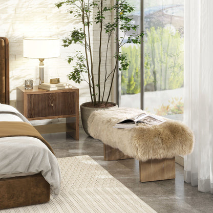 Leda - Sheepskin Fur Rectangular Accent Bench - Natural Blonde