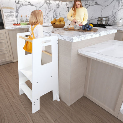 Standing Tower, Child Kitchen Step Stool Toddler, Montessori Stool Adjustable Height - White