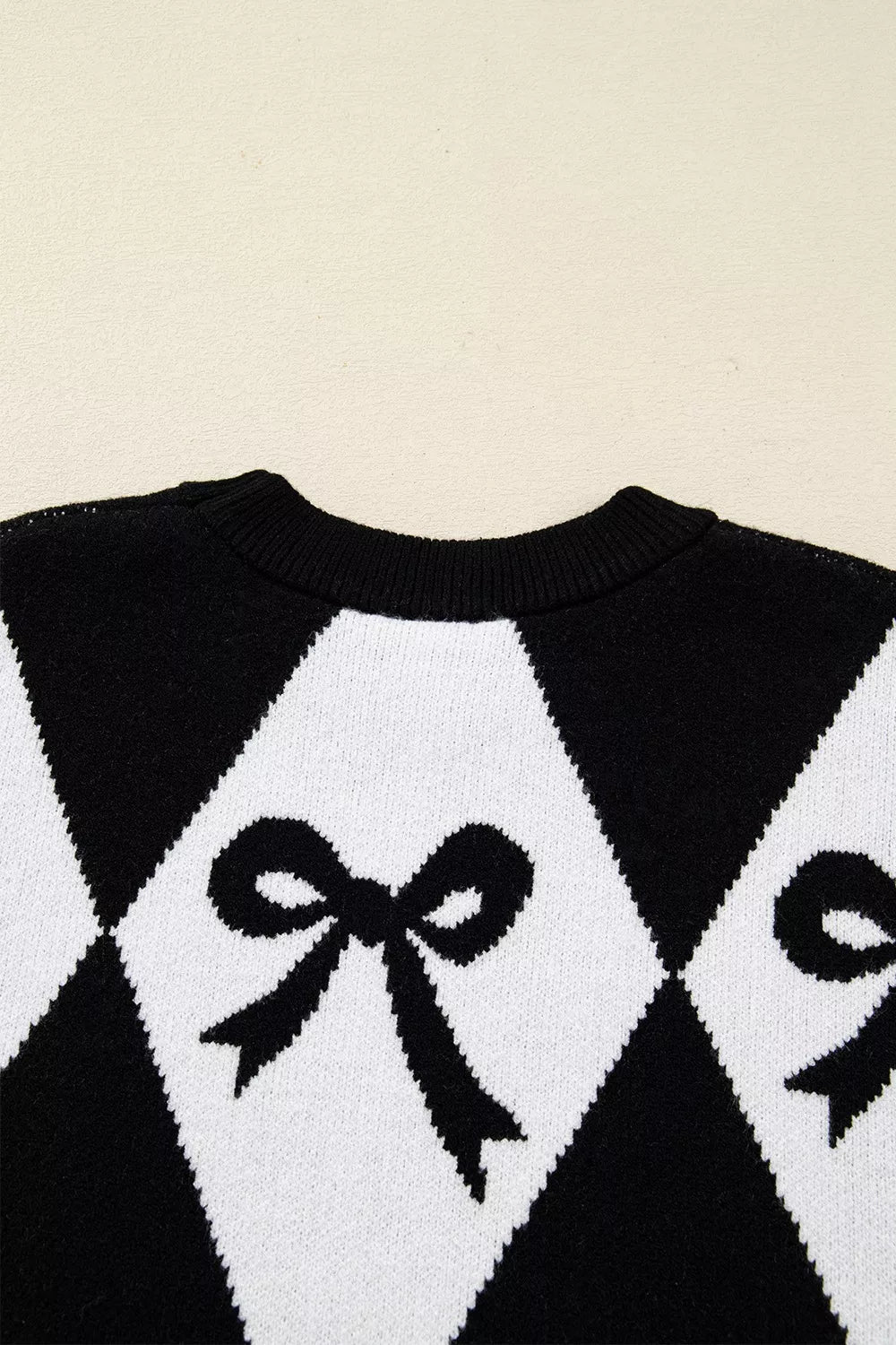 Bow Pattern Long Sleeve Contrast Sweater