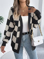Checkered Pattern Open Front Cardigan