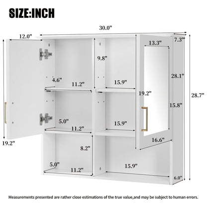 2 In 1 Wall-Mounted Mirror Cabinet With Adjustable Shelves, Soft-Close Doors, High-Definition Mirror & Storage