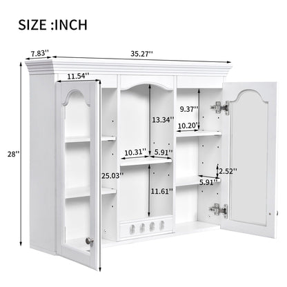 Wall-Mounted Medicine Cabinet With 2 Glass Doors, Adjustable Shelves - White