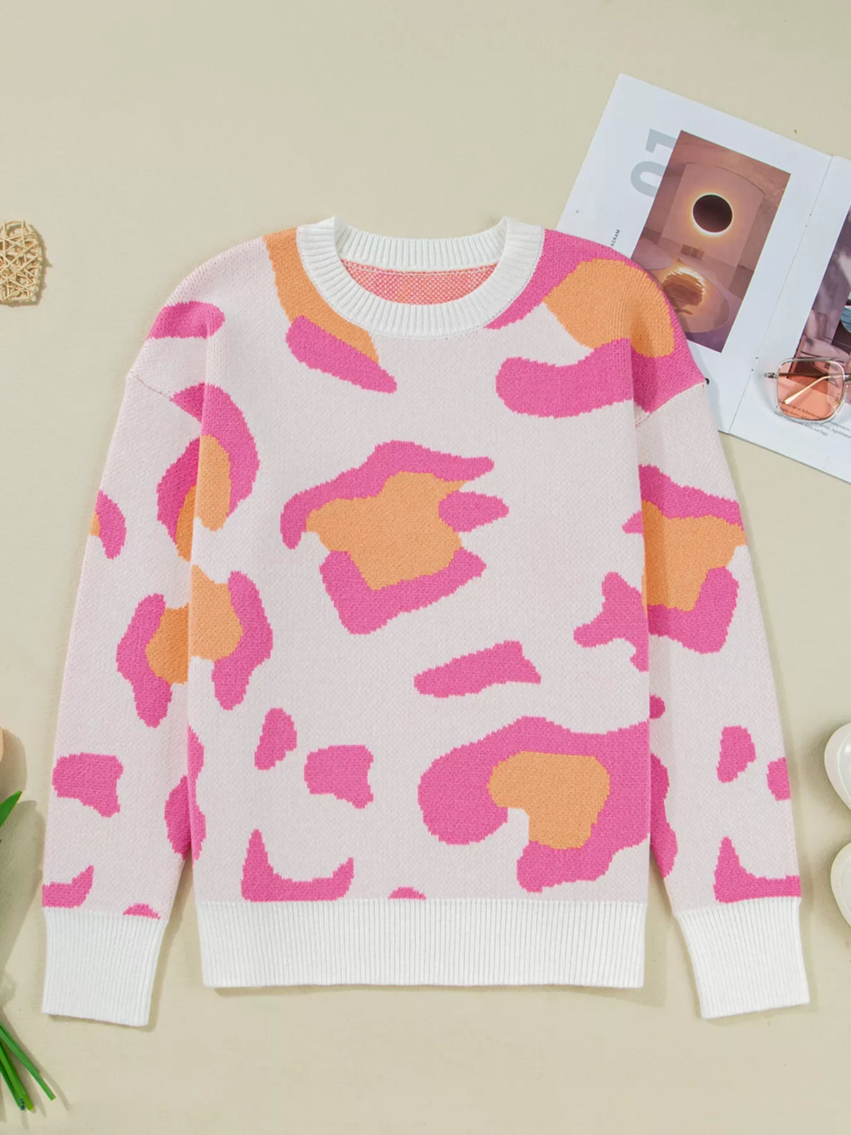 Leopard Print Drop Shoulder Baggy Sweater