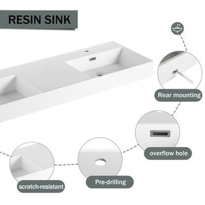 Contemporary Wall Mounted Bathroom Vanity With Dual Resin Sink And Soft Close Drawer