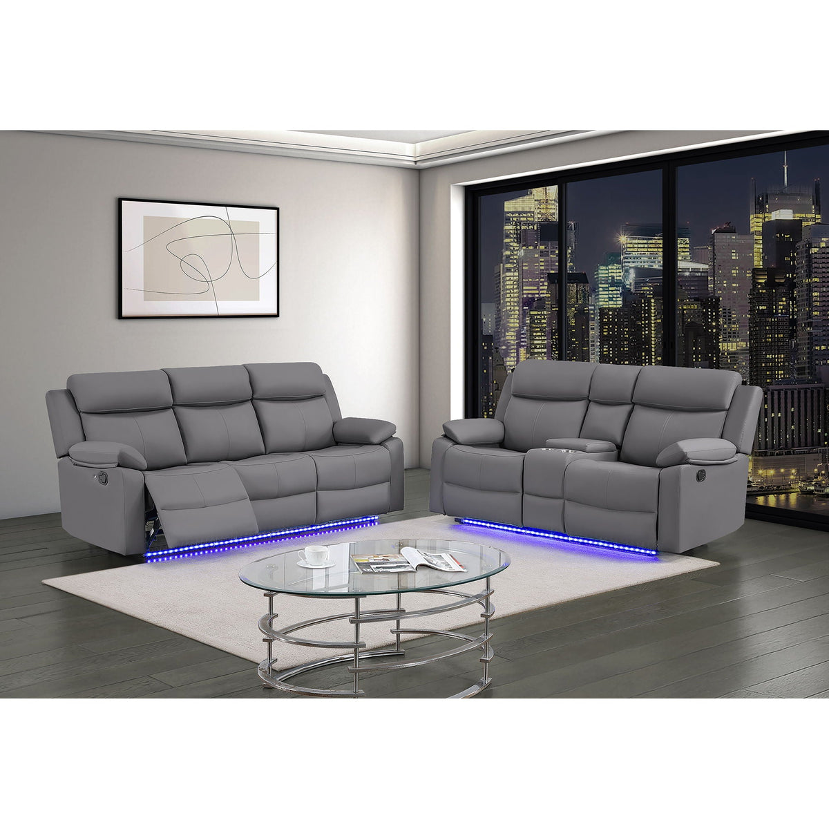 Blanche - Reclining Set With LED Lights, Speaker
