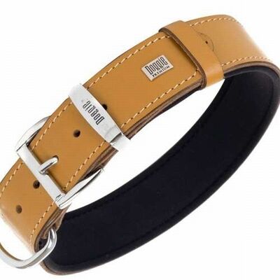 Doggie Comfort Leather Dog Collar Camel for Large Breeds 65 cm