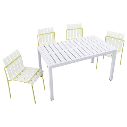 4 Piece Set Of Modern Color Block Designed Single Chairs With Long Table