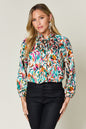 Printed Long Sleeve Button-Down Top
