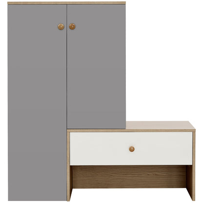 Modern Multi Functional Shoe Storage Bench & Cabinets With Adjustable Shelves - Gray / Natural Wood / White