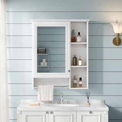 Modern 3 In 1 Bathroom Mirror Cabinet With Adjustable Shelf & Towel Bar