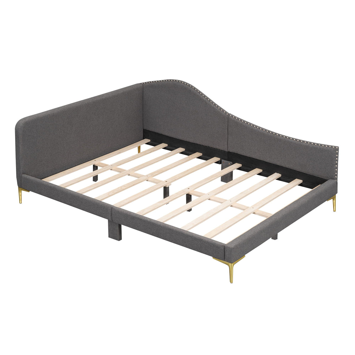 Upholstered Daybed With Headboard And Armrest, Support Legs