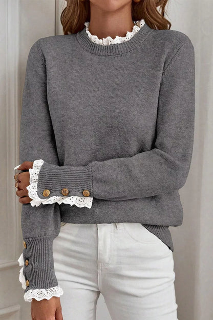 Lace Trim Mock Neck Sweater