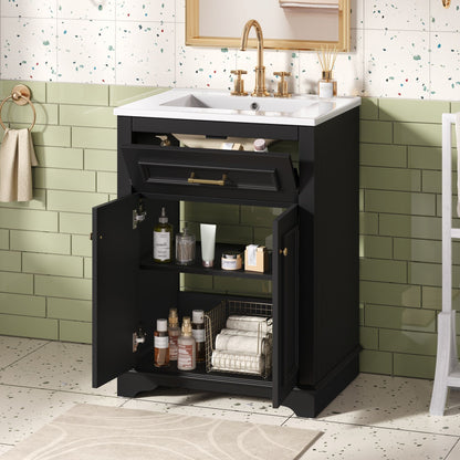 Bathroom Vanity With Integrated Sink, 2 Door Cabinet With Tip Out Drawer, Rectangular Design