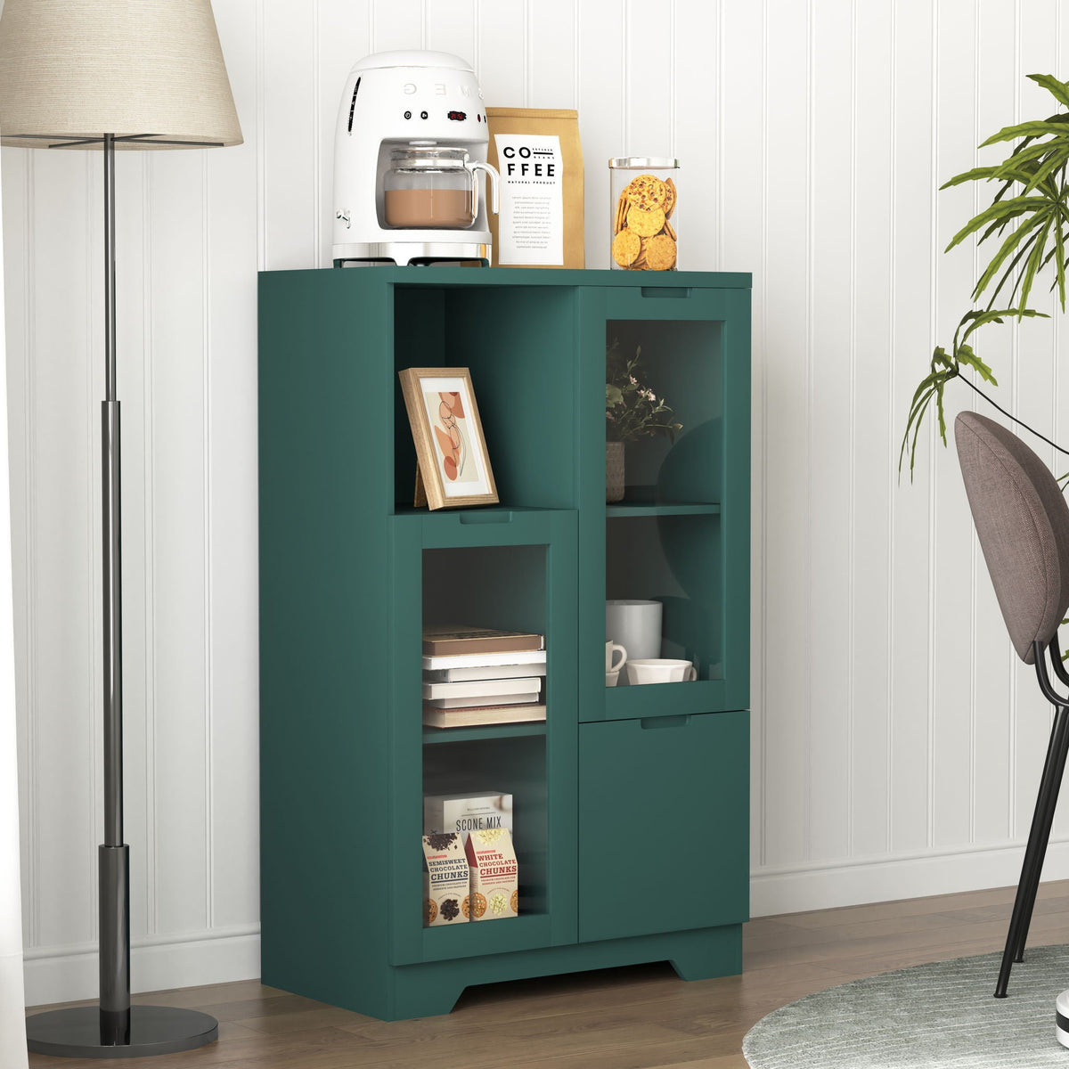 Modern Cabinet With Glass Doors And Drawer