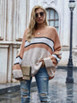 Woven Right Striped Horizontal Ribbing Long Sleeve Tunic Sweater